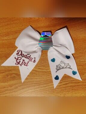 White "Daddy's Girl" Glitter Bow Hair Tie for Kids